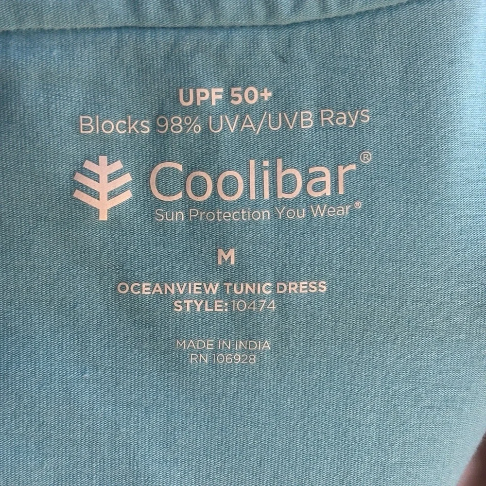 Coolibar Oceanview Tunic Sheath Dress UPF 50 Womens M Aqua Blue Beach Swim Cover - Picture 4 of 8